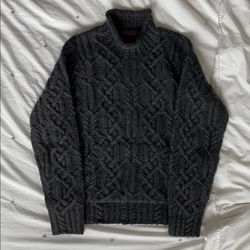 Ralph Lauren mock turtle cable knit gray sweater